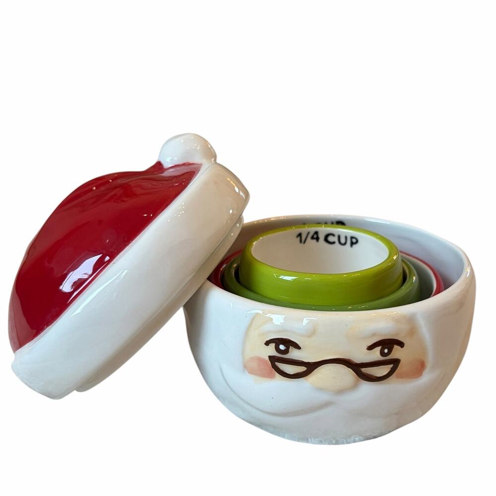 Santa Claus Nesting Measuring Cups 4pc Ceramic Festive Christmas Holiday New